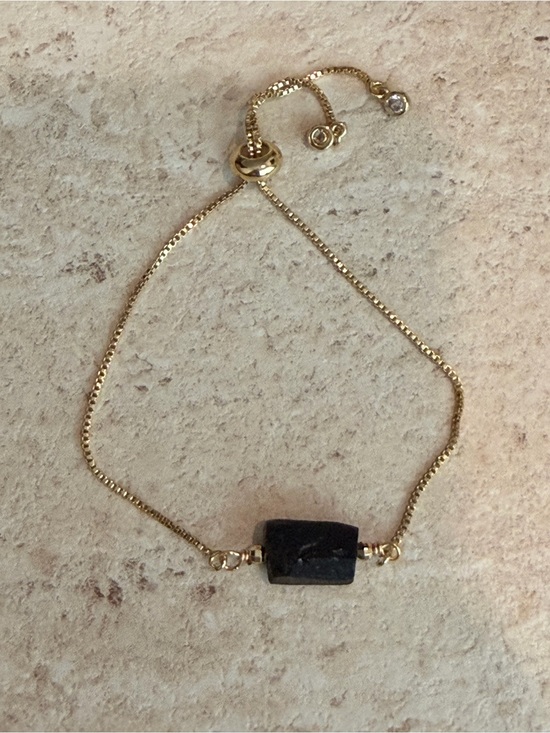 Jewelry - Genuine Black Tourmaline Gold Plated Adjustable Bolo Bracelet